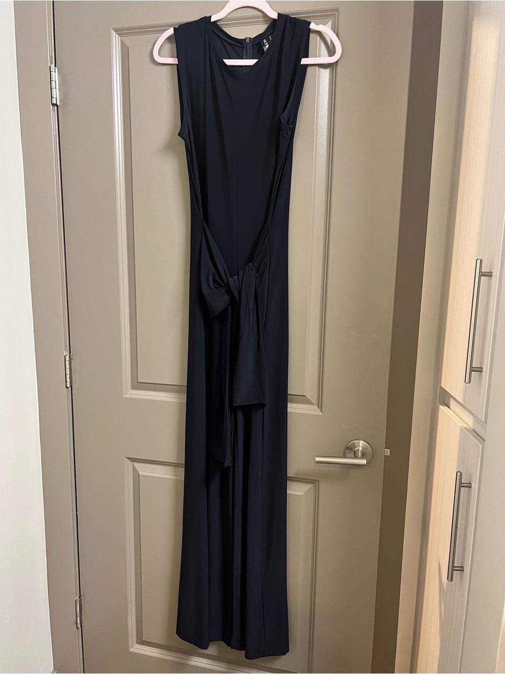 KamaliKulture x Norma Kamali Jumpsuit Medium Navy Blue Tie Waist Wide Leg - Picture 2 of 6